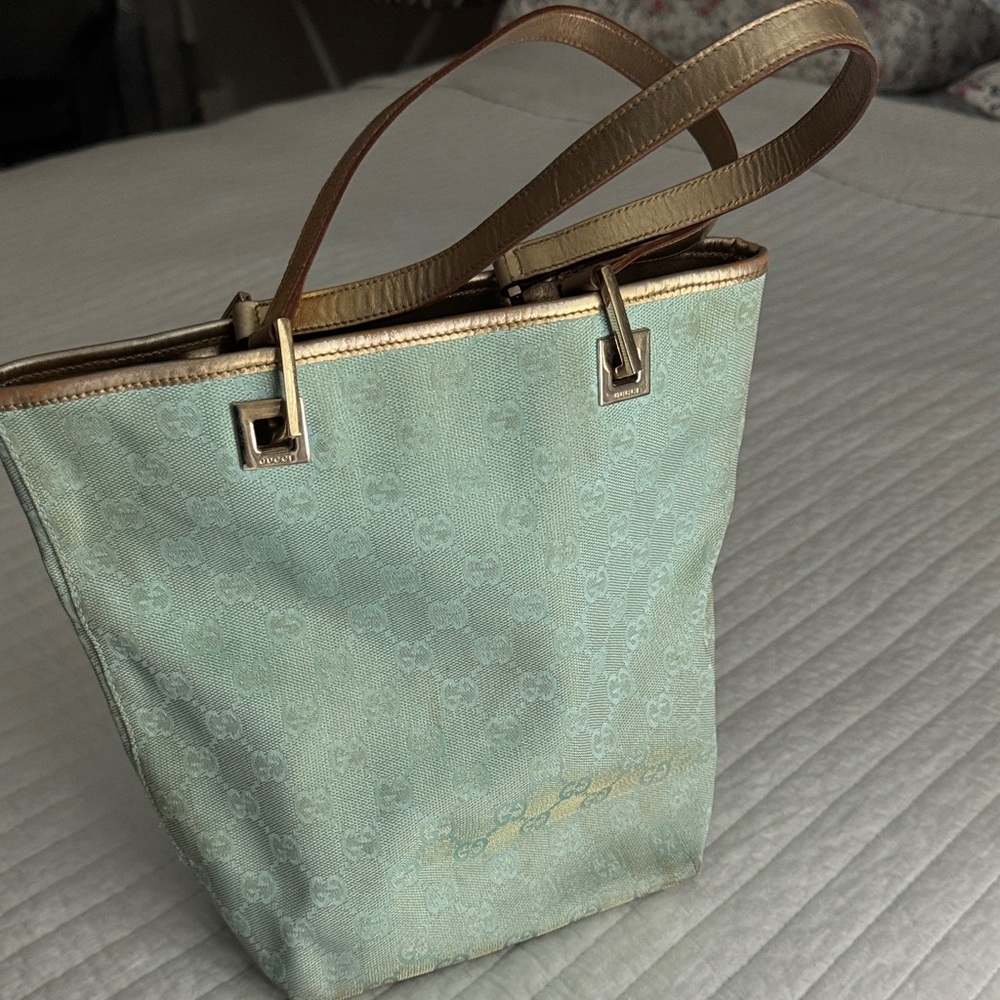 Gucci Light Green and Gold Tote Bag